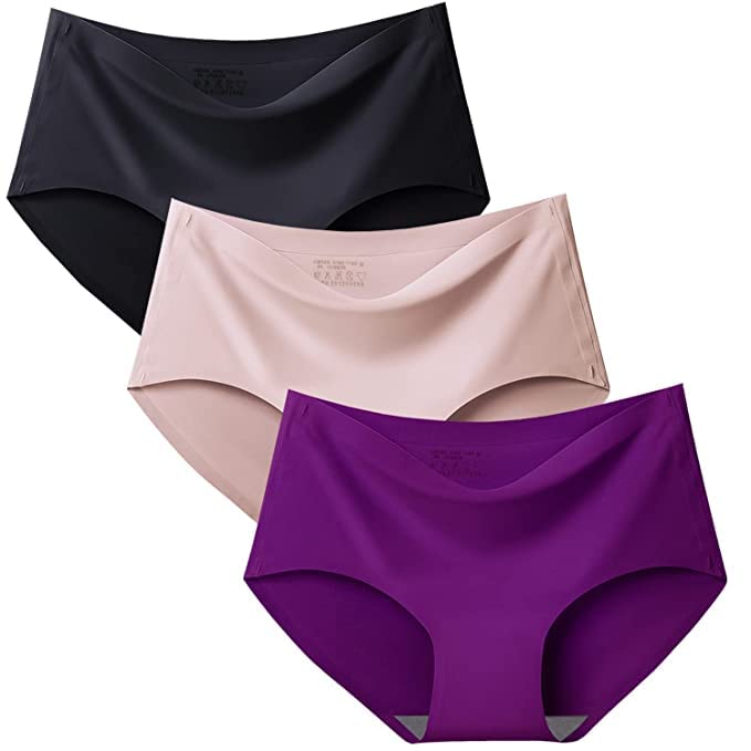 Image of LOURYN KOULYN Women Cotton Silk Seamless Everyday Panty Combo Set Girls and Women Innerwear Briefs Hipster Medium Waist Panties Random Multicolor (Pack of 3)