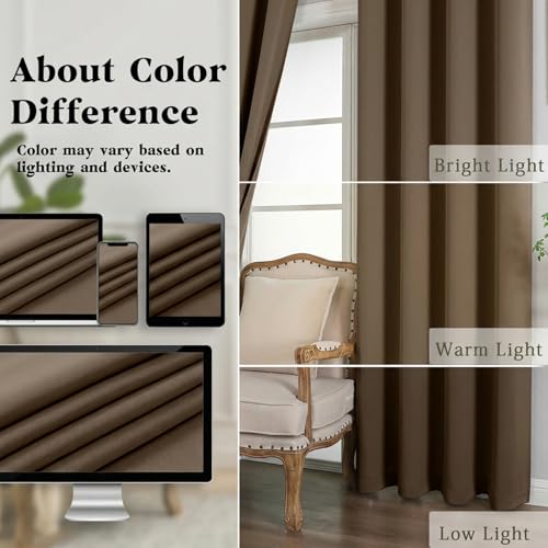 Image of Simplebrand Brown Room Darkening Curtains for Bedroom 63 Inch Length 2 Panels Set, Thermal Insulated Energy Saving Curtains for Kids Room, Grommet Solid Nursery Window Treatment Drapes, W40 x L63