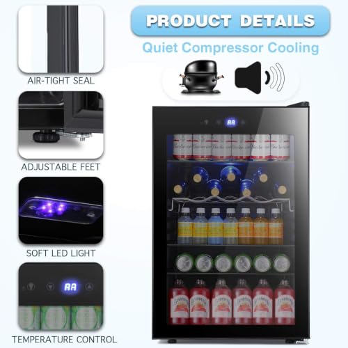 Image of Antarctic Star Beverage Refrigerator -145 Can Mini Fridge for Soda Beer or wine,Small Drink Dispenser, For Office or Bar with Adjustable Removable Shelves，4.5 Cu. Ft. (Black)
