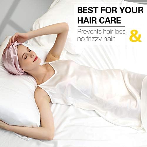 ZIMASILK 22 Momme 100% Mulberry Silk Sleep Cap for Women Hair Care,Natural Silk Hair Wrap for Sleeping, Silk Bonnet with Elastic Stay On Head, Classic Pleated(1Pc, Light Plum/Pink)