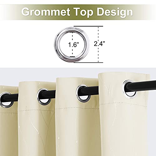 Stangh Beige Thermal Insulated Curtains 84 Inch For Patio Door, Grommet Blackout Curtains With Silver Wave Line Pattern For Living Room/Office, W52 X L84 Inch, Cream Beige, 2 Panels #TOP2