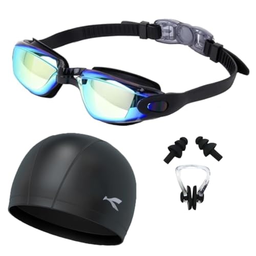 Image of Waterproof PU Swimming Cap for Men and Women | Adults Swimming Cap (Free Size, Not for Kids) (Combo Kit (1 Assorted PU Cap + Goggles))