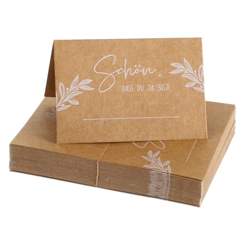 Bewudy 50 Stück Tischkarten Kraftpapier, Schön Dass Du Da Bist Tischkarten Hochzeit 110x85mm...
