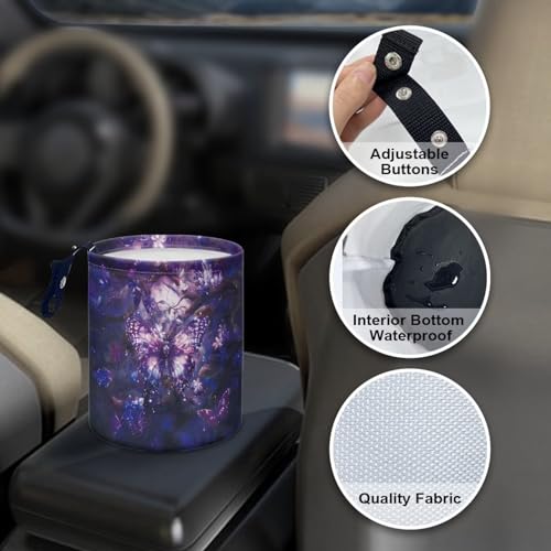 Image of Flower Butterfly Print Car Hanging Trash Can, Waterproof Foldable Car Interior Organizer for Seats and Console, Lightweight Car Garbage Bin for Vehicle Vocation Bedroom Office