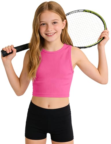 Image of Auranso Girls Tank Tops 2 Pack Ribbed Knit Sleeveless Crop Tops for Kids