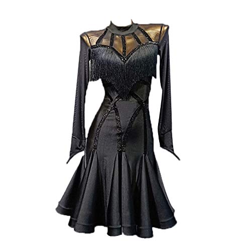 Latin Dance Dress Women Elegant Lace Girls Practise Ballroom Dancewear Black