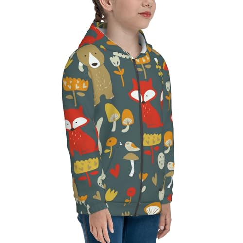Cute Animal Forest Kids Pullover Hoodies Boys Zip Up Sweatshirts Girls Athletic Clothes with Pocket4