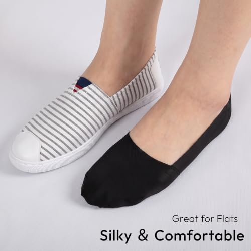 Image of Sofier No Show Socks Womens, Non Slip Low Cut 6 Pairs Thin Silky Dress Footies Liner Invisible Socks Flats Loafers Sneakers