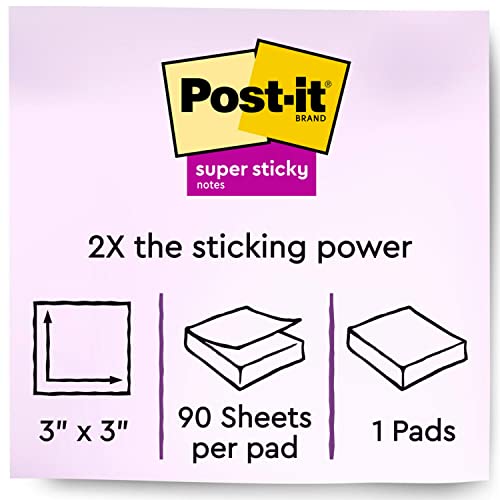 Post-it Super Sticky Notes, 2X Sticking Power, Colors Vary, 3 x 3-Inches, Assorted Bright Colors, 1-Pad - image 2