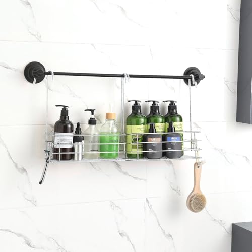 Seltomer 2pcs Single-Layer Hanging Shower Caddy, Rustproof Shelves Rack with Rotatable Hook bar, Large Capacity Bathroom Organizers and Storage, No Drilling Shampoo Bracket Seltomer 2pcs Single-Layer Hanging Shower Caddy, Rustproof Shelves Rack with Rotatable Hook bar, Large Capacity Bathroom Organizers and Storage, No Drilling Shampoo Bracket