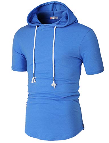 H2H Men's Casual Slim Fit Hooded T-Shirts Short Sleeve Solid