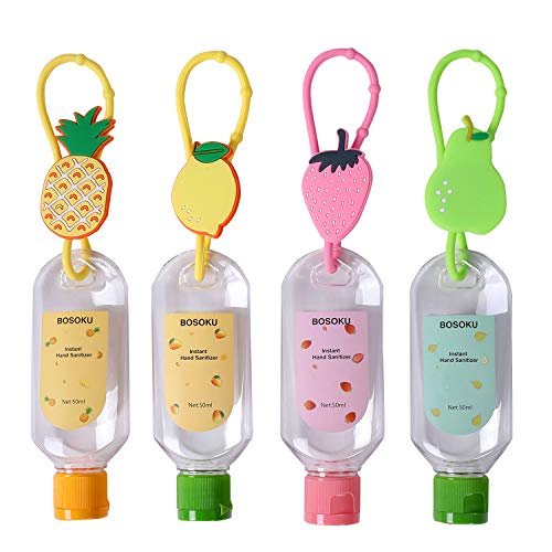 Portable Travel Bottles Keyring Fruit Holders 50ml Refillable Empty Containers Perfect for Kids to Carry Hand Sanitiser (4pcs)