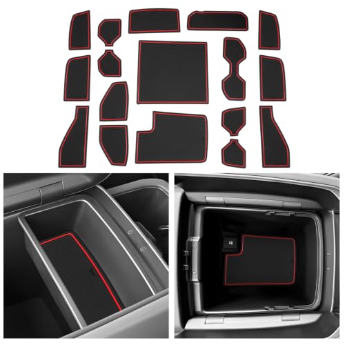 Image of CDEFG 16Pcs for 2027 Kia Telluride Door Slot Mats Cup Holder Inserts | 2027 Kia Telluride (LX / S / EX / X-Line EX / SX / X-Line SX / X-Pro SX), Door Slot Coverage Console Insert Pocket Rubber Set, Red