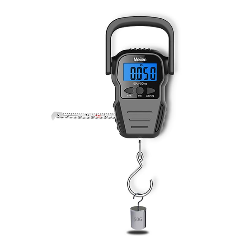 50Kg Digital Crane Scale - Portable Handheld Fish Hook Hanging Weighing Scale with LED Display & Tape Measure, Ideal for Luggage & Fishing - Accurate & Lightweight