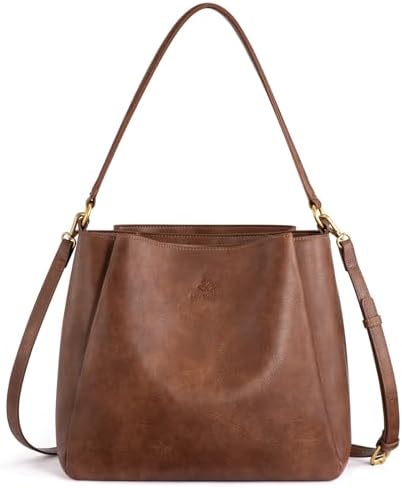 LOVEVOOK Handtasche Damen Mittelgroß, PU Leder Elegante Schultertasche | Beuteltasche mit Drei Großen Fächern, Retro Umhängetasche, Handtaschen für Büro, Shopper & Reise