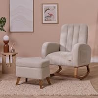 Tutti Bambini Luca Bouclé Baby Rocking Chair with Footstool – Nursing Chair with Ergonomic Backrest & Armrests, Soft Bouclé Upholstery with Side Pocket for Comfortable Feeding & Cradling - Mushroom