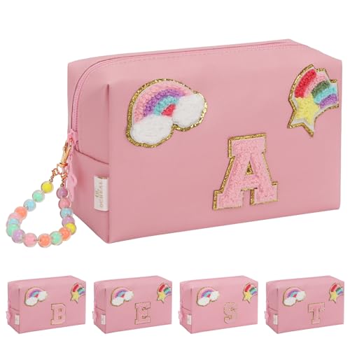 Initial Makeup Bag for Girls Cute Makeup Bag Small Cosmetic Bag Travel Make Up Organizer Pouch Birthday Gifts for Girls 4 5 6 7 8 9 10 11 12 13 14 15 Years Old Teen Girls Gifts Trendy Stuff