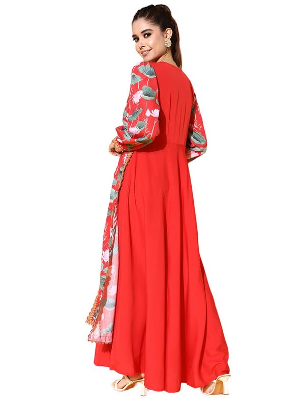 Image of Ahalyaa Floral Printed Tie-Ups Maxi Ethnic Dress