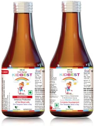 HealthBest Kids Multivitamin & Multimineral (200ml) & Kids Iron Haematinic Syrup (200ml) for 3-13 Years | Combo Set