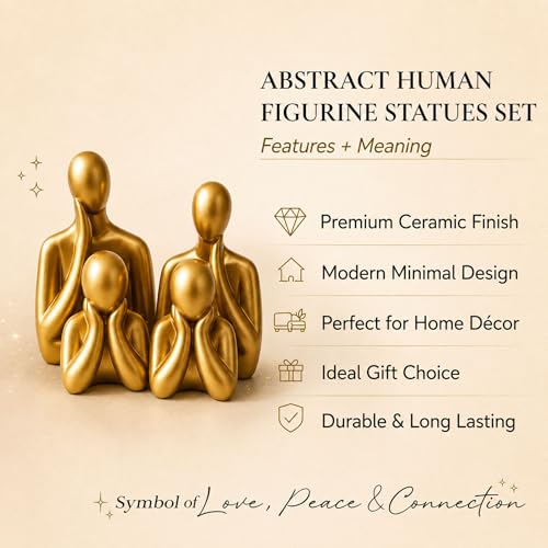 Image of Floryn Decor Ceramic Family Statue Set of 4 - Home Decor Items for Living Room, Bedroom, Office & Table Artifact (Gold)