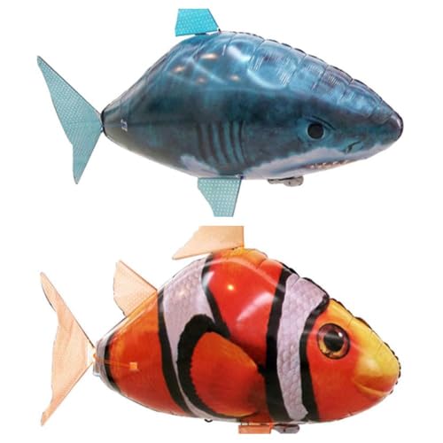 LIYYA Remote Control Shark Toy Inflatable Flying Shark Helium Balloon RC Blimp Fish Toy Gifts Party Decoration for Kids (Shark, 152 cm x 100 cm) FS5.24 (Color : Goldfish+Shark, Size : 2 Pack) fs9.24