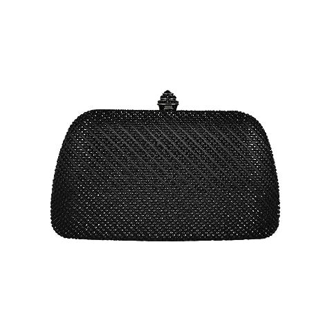 Boutique De FGG D Shape Women Black Crystal Evening Bags Formal Parties and Weddings Chic Clutch Purse Rhinestone Handbags, Mini Cover
