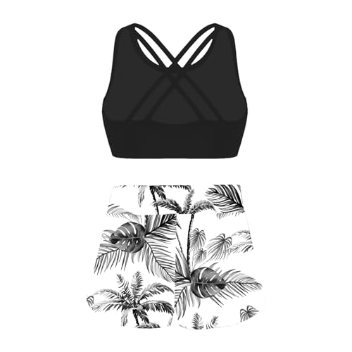 Moily Girls Gymnastics/Dance/Sports Two Piece Outfit Criss Cross Back Crop Top with Booty Shorts Swimwear3