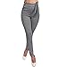 Produktbild Damen Business Karo Stretch Hose Binde Gürtel breiter Bund Treggings Leggings Pepita P8069 (Grau, 36/38 S/M)