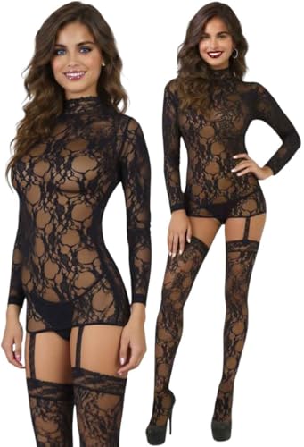 Image of ToBeInStyle Women's Long Sleeve Bodystocking Bodysuit Lingerie Regular & Plus Sizes