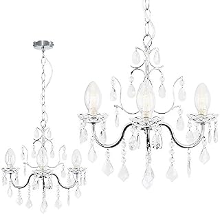 MiniSun Modern IP44 Rated 3 Way Silver Chrome Bathroom Ceiling Light Chandelier with Clear Glass Droplets