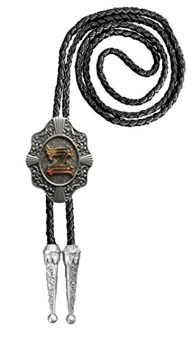 Cravate américaine Bolo Tie Western avec insigne Lettre Z sculptée et cordon tressé premium