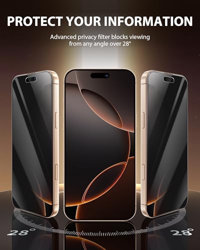 Image of PDDKISS 2 Pack Privacy Screen Protector for iPhone 16 Plus (2024) 6.7 inch Black Anti Spy Tempered Glass