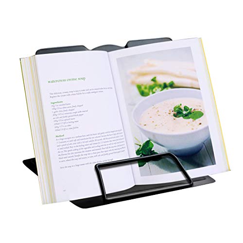 GeLive Metal Cookbook Holder, Adjustable Recipe Stand, Foldable Book Rest, Tablet, iPad, Catalog Recipe Holder for Kitchen Counter, Reading Hands Free (Black)