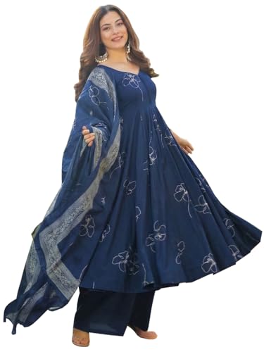 Image of ANNI Designer Women's Viscose Blend Umbrella Style Printed Kurta Palazzo with Dupatta | Elegant Kurta Set for Women | Stylish Palazzos & Dupatta Set | Ethnic Wear for Women