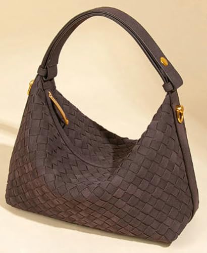 Bolso tejido de gamuza para mujer estilo tote y bandolera miniatura 3