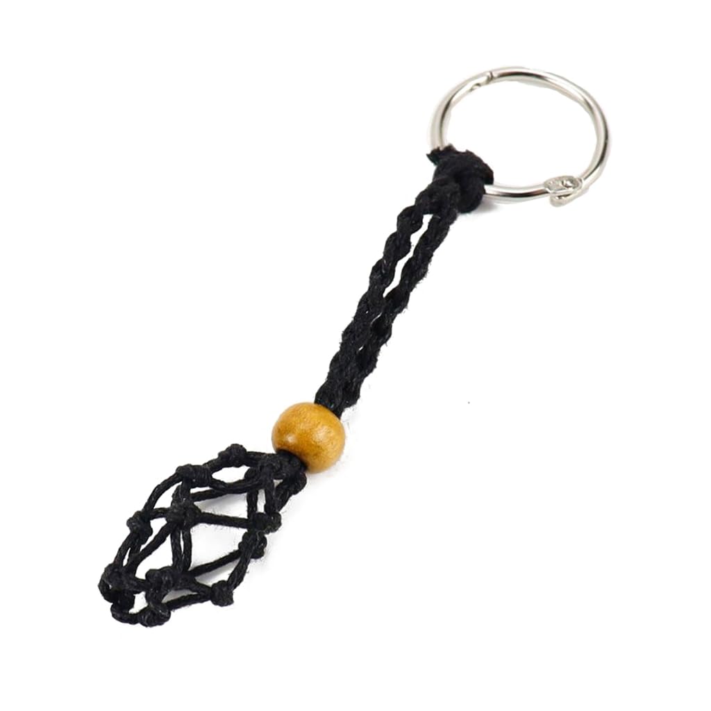 Vdaxvme Key Chain Keychain Unfinished String Lanyard Keychain Crystal Stone Holder Cage Keyring Unique Jewelry Making Craft, Black