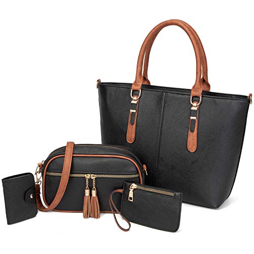 Satchel Handbags for Women,Fashion Tote Bag Shoulder Bag,Top Handle Satchel Purse Set 4pcs ?black?