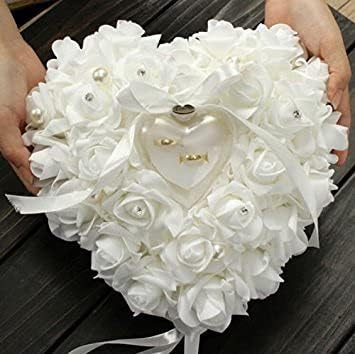 ZJchao Almohada de anillos de boda ZJchao 15 x 13 cm, con forma de corazón