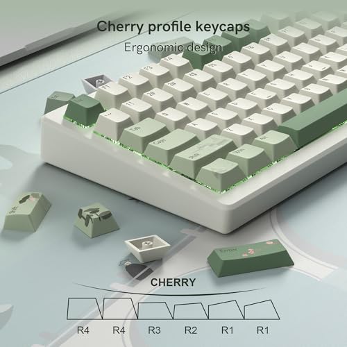 Image of dagaladoo Matcha Green PBT keycaps Set,Cherry Profile Key caps | Retro dye-sublimation Keyboard keycaps,Custom keycaps for cherry-mx full size Retro Mechanical Keyboard,Spring Tea,134keys