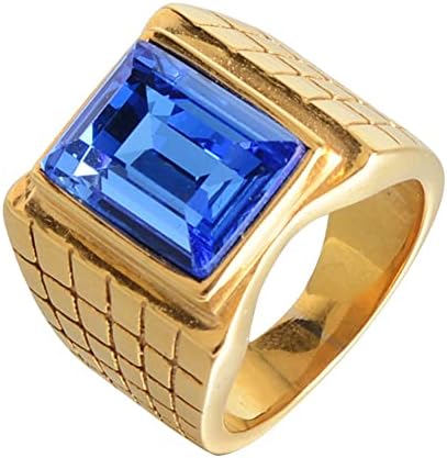 Oakky Stainless Steel Square Ring With Big Shiny Gemstone – Multi Colors, Sizes 7-12 - View #4