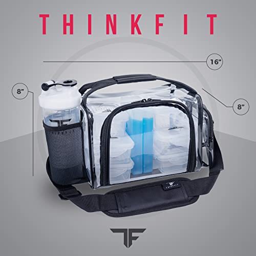 ThinkFit Clear Lunch Bag with 6 Meal Prep Containers - BPA-Free, Reusable, Microwave + Freezer Safe - With Shaker Cup and more! Clear Lunch Box - Transparent Bag for Work