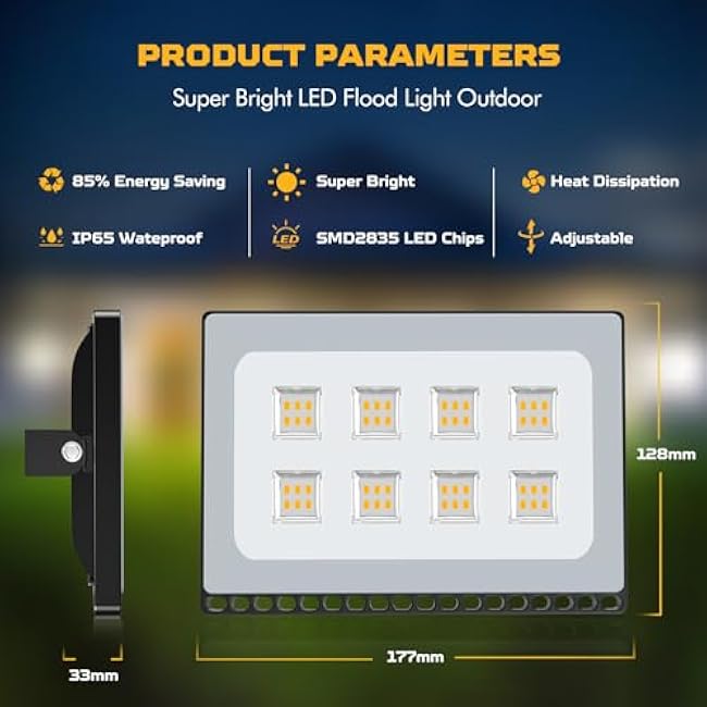 Viugreum 50W LED Flood Light, New Slim Design, IP67 Waterproof Outdoor Floodlights, 4000LM Warm White (2800-3200K), Super Bright Security Wall Light for Garage, Garden, Yard, Square