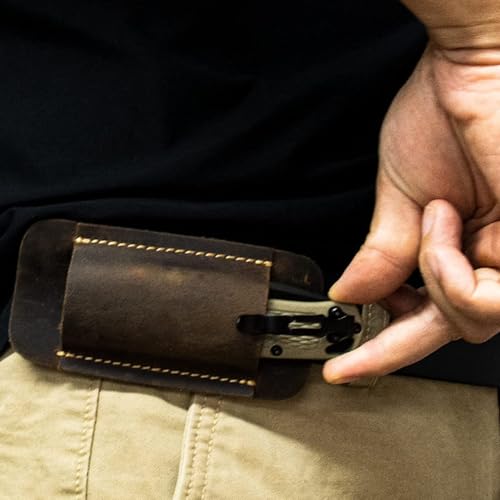 Leder Messerscheide, EDC Taschenmesser Holster, Lederetui Messer, Faltbarer Taschenmesserhalter, 5-Zoll Klinge, Kompaktes Draw Carrier Holster für Gürtel