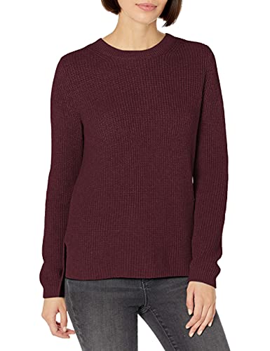 Amazon Brand - Goodthreads Women's Cotton Shaker Stitch Crewneck Sweater, Wine Heather, X-Large