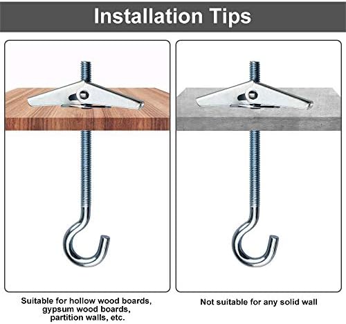AFASOES 12 pcs Ceiling Hooks M5/90mm Carbon Steel Ceiling Mount Hook Spring Toggle Wing Bolts Ceiling Hooks for Hanging Plants Fixing Anchors Hook with Threaded Hooks for Plasterboard Ceiling Wall