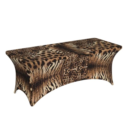 Nappe rectangulaire extensible 1,8m en élasthanne infroissable motif léopard