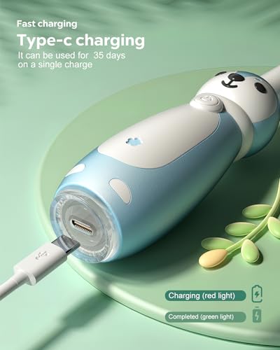 Sonic Rechargeable Kids Electric Toothbrush, 3 Modes with Memory, 35000 Strokes, IPX7 Waterproof,8 Soft Bristles Heads for Boys Girls Ages 3+ 4-7,Blue - Image 3