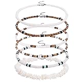 CASDAN 6 Pcs Surfer Necklaces for Men Puka Men Seashell Necklace Clam Chip Choker Hawaiian Shell Bead Necklace Coconut Beads Pooka Choker Necklaces