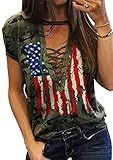 We The People 1776 T Shirt American Flag Patriotic Tee Tops for Women 4th of July Ring Hole Short Sleeve Sexy V-Neck Tshirt(Large,A-Green-1)