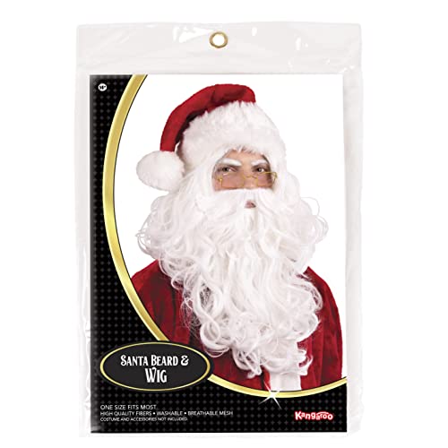 Kangaroo KM-10505 Santa Beard, Mustache & Santa Wig I Santa Beard And Wig Set Professional I Realistic Santa Claus White Beard Wig I Cosplay Christmas Wig & Beard I Accessories Of Santa Claus Costume thumb #1